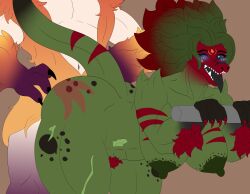 absurd_res anthro areola ass big_areola big_breasts big_butt black_sclera black_tongue blue_eyes breasts colored_nails dragon duo elemental_creature female flora_fauna fur green_body green_hair green_nipples hair hi_res huge_areola male male/female markings mchloe_(zortrex) multicolored_body muscular muscular_anthro muscular_female muscular_male mythological_creature mythological_scalie mythology nails nipples open_mouth orange_body orange_fur plant pubes purple_body purple_fur red_hair red_markings red_nails scalie scar sex sharp_teeth spikes spikes_(anatomy) teeth thick_thighs tongue two_tone_body white_body white_fur wide_hips zortrex