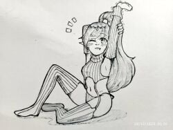 black_and_white breasts busujimabibi drow elf elf_ears elf_female elf_girl fangs female indie_virtual_youtuber indie_vtuber oerba_yun_fang pointed_ears pointy_ears ponytail sitting small_breasts stretching virgin_destroyer_sweater virtual_youtuber vtuber vtuberfanart