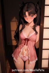 ai_generated beautiful beauty belly belly_button black_hair blue_eyes blush breasts cute dress fate/stay_night fate_(series) female female_only long_hair love maellepetite negligee pajamas panties pose solo tohsaka_rin