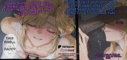 2boys ai_generated bikini blonde_hair blue_eyes blush collarbone comic crossdressing cuckhold cuckquean dark-skinned_male dark_skin dark_skinned_male earrings english_text gay gay_sex hug interracial jewelry link lovehent male male_focus micro_bikini multiple_boys navel otoko_no_ko penis pointy_ears ponytail sissy sissygasm smile speech_bubble swimsuit thighhighs white_bikini white_thighhighs yaoi zelda_(breath_of_the_wild)
