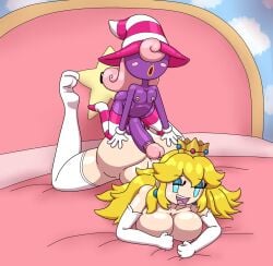 areola ass balls bed bedroom_eyes big_breasts big_butt big_penis blonde_hair blue_eyes blush bodily_fluids breasts bubble_butt butt_grab clothing crown drooling duo erection eyeless eyeshadow female from_behind_position furniture futanari genitals gloves gynomorph gynomorph/female hair hand_on_butt handwear hat headgear headwear hi_res human human_on_humanoid humanoid humanoid_genitalia humanoid_penis imminent_sex intersex intersex/female interspecies larger_female legwear lips long_hair makeup mammal mario_bros mostly_nude mostly_nude_female mostly_nude_gynomorph narrowed_eyes nintendo nipples not_furry paper_mario paper_mario:_the_thousand_year_door pattern_clothing pattern_legwear pattern_stockings penis penis_on_butt pink_hair princess_peach purple_body purple_skin roxakuk saliva seductive sex shadow_creature shadow_siren size_difference small_breasts smaller_gynomorph smaller_intersex spirit star_symbol stockings striped_clothing striped_legwear striped_stockings stripes thick_thighs trans trans_woman vivian_(mario) wide_hips witch_hat yellow_lips