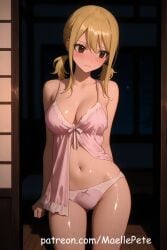 ai_generated beautiful beauty belly belly_button blonde_hair blush breasts brown_hair cute dress fairy_tail female female_only long_hair love lucy_heartfilia maellepetite negligee pajamas panties pose solo twintails