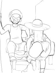 1boy 1boy1girl 1girls ass breaking_in duo female fuda_hana_(kae-est_art) hat kae-est_art long_hair male no_panties original pants_down pulled_by_self pulling_down_pants scared sketch straight toilet_stall toilet_use undressing yandere