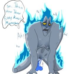 blue_dildo crazy_eyes cuntboy exhausted fire_hair flame grey_body grey_skin hades_(hercules) hercules_(disney) intersex on_the_floor open_mouth riding riding_dildo sharp_teeth squirting sweat sweating tired villain yellow_eyes
