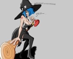 big_breasts blue_hair oc original original_character smile witch witch_hat