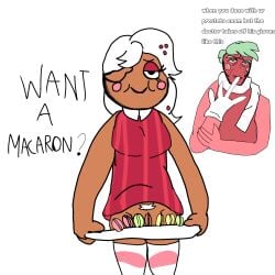 christmas cookie cookie_girl dandy's_world female food_play funny ginger_(dandy's_world) joke jxci macaron macaroni meme meme_reference pussy satire self_upload shitpost sprout_(dandy's_world) text want_a_macaron