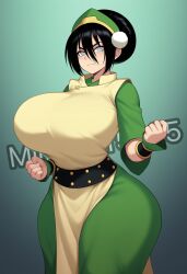 1girls aged_up ai_generated avatar_the_last_airbender big_breasts black_hair black_hair_female blind blind_girl bolt_on_tits breast_implants breasts clothed clothed_female enhanced_breasts fake_breasts female green_clothes green_clothing large_boobs large_breasts light-skinned_female light_skin milflover5335 nickelodeon silicone silicone_implants toph_bei_fong