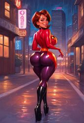 1girls ai_generated ass ass_focus back_view backboob big_ass big_breasts bimbo breasts brown_hair child_bearing_hips city civitai female full_body fully_clothed fully_clothed_female helen_parr high_heel_boots high_heels light-skinned_female looking_back massive_ass mature_female milf night outdoors platform_heels raining short_hair skin_tight smile smug solo standing tagme the_incredibles thick_thighs totallynotafurry789 voluptuous wet wide_hips