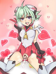 azure_striker_gunvolt azure_striker_gunvolt_2 beruzumi-m blush censored cum cum_in_pussy elbow_gloves female gloves green_hair headgear heart heart-shaped_pupils purple_eyes roro_(gunvolt) short_hair smile solo_focus thighhighs