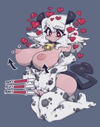 cow_print cow_print_bikini demon demon_girl demon_horns demon_tail helltaker huge_breasts modeus_(helltaker) nipples red_eyes slugbox tagme thighhighs tits_out white_hair