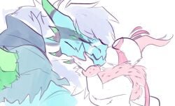 1boy1girl 2021 antennae antennae_(anatomy) anthro berserker_retro blue_skin bonestheskelebunny01 breasts closed_eyes clothed clothed_male crystals demon demon_boy demon_girl female fnf_mod fnf_mods friday_night_funkin green_crystal hand_on_cheek hands_on_cheeks hoodie horns kissing male moth moth_girl multicolored_horns neck_fluff no_sex pink_accents retrospecter_(character) retrospecter_mod ripped_hoodie romantic sakuroma_(retrospecter) simple_background size_difference twitter white_background white_hair white_skin wholesome wrist_fluff