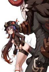 1boy 1girl ai_generated anal ass balls black_hat black_headwear black_shorts black_skin blush breasts brown_hair churled clenched_teeth clothed_sex clothes_pull colored_skin crying dark-skinned_male defeated defeated_heroine drool drooling female flower flower-shaped_pupils genshin_impact grabbing_another's_head hat hat_flower head_grab hetero hilichurl_(genshin_impact) hu_tao_(genshin_impact) huge_penis interspecies large_insertion large_penis long_hair long_sleeves male monster multicolored_hair natibusamator nice_ass nipples open_clothes ouch pain painal penis perky_breasts petite plum_blossoms porkpie_hat puffy_nipples pussy rape raped_by_enemy raped_by_monster red_eyes sex short_shorts shorts shorts_pull size_difference small_breasts socks standing standing_sex stomach_bulge taken_from_behind tears teeth testicles thighs trembling uncensored veins veiny_penis