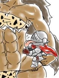 amazon amazonian armor armored_male cape dark-skinned_female faceless_male head_out_of_frame knight licking licking licking_sweat long_hair red_cape sweat sweating sweaty tongue