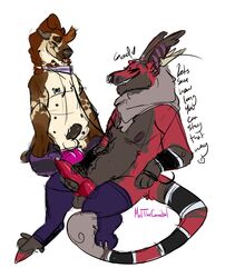 anal anal_sex animal_genitalia animal_penis anthro artimus_(character) canine_penis dildo duo erection hyena knot male mammal melthecannibal penetration penis sergal sex_toy sketch smile yaoi