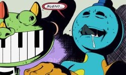 bueno_excelente comic_panel doey_the_doughman pianosaurus_(poppy_playtime) poppy_playtime poppy_playtime_(chapter_4) shitpost sweat tounge_out