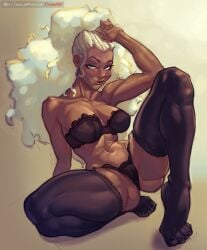 avengers black_bra black_panties dark-skinned_female dark_skin dreammist1 female marvel marvel_comics stockings storm_(x-men) x-men