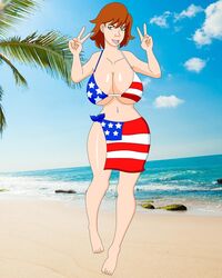 american_flag_bikini american_flag_print beach bikini blackangel018 double_v drnedzed female_only full_body gravity_girl_(drnedzed) huge_breasts ocean palm_tree pervyangel photo_background solo_female superboobs v