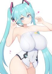 1girls alternate_version_available big_breasts blue_eyes blue_hair blush censor_bar censored censored_pussy exposed_pussy female female_focus female_only hatsune_miku heart-shaped_pupils holding_object huge_breasts large_breasts light-skinned_female light_skin long_hair looking_at_viewer peace_sign simple_background solo subten thick_thighs thighs twintails v vocaloid white_background