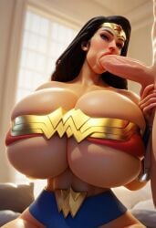 1boy 1girls ai_generated amazon amazonian barely_contained_breasts blowjob breasts_bigger_than_head dc dc_comics diana_prince fellatio gigantic_breasts huge_breasts lukdorf08 oral oral_sex princess royal royalty superheroine wonder_woman wonder_woman_(series)