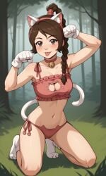 ai_generated ass avatar_legends avatar_the_last_airbender bigmic145 bra braid braided_hair braided_ponytail breasts cat_ears cat_tail catgirl clothed clothed_female clothing midriff navel nickelodeon panties pawpads paws solo solo_female ty_lee