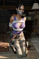 1girls 3d blender bondage clothed dark-skinned_female female female_focus female_only gag gagged holster looking_at_viewer resident_evil resident_evil_5 sheva_alomar taped_mouth theblendertaper