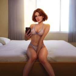 ai_generated asmi(nutaku) bed bedroom blue_eyes bra brown_hair brown_hair fap_n_tap nutaku underwear