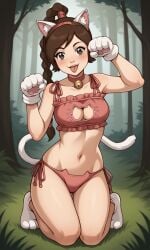 ai_generated ass avatar_legends avatar_the_last_airbender bigmic145 bra braid braided_hair braided_ponytail breasts cat_ears cat_tail catgirl clothed clothed_female clothing midriff navel nickelodeon panties pawpads paws solo solo_female ty_lee