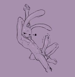 anthro athletic athletic_male big_penis erection genitals glitch_productions heart_symbol hi_res jax_(tadc) lagomorph leporid line_art male mammal penis rabbit seductive smugh solo the_amazing_digital_circus