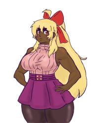 bare_shoulders blonde blonde_hair dark-skinned_female dark_skin fanart female franktonius kirbila_(yellow_kirby) long_hair not_porn red_bow red_eyes ribbon sfw skirt solo