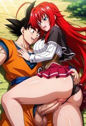 ai_generated ass ass_grab big_cock big_penis cheating cheating_girlfriend cheating_husband dragon_ball dragon_ball_super dragon_ball_z excited excited_for_sex frills goku grabbing grin high_school_dxd lying moaning naughty nice_ass outside rias_gremory sexy skirt smile son_goku spooning squeezing vaginal_penetration