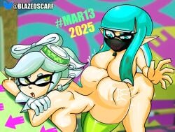 ass ass bending_over big_ass big_breasts big_butt big_thighs blazedscarf from_behind from_behind_position inkling inkling_girl marie_(splatoon) masked_female naked naked_female original_character spanking splatoon splatoon_(series) thick_hips thick_thighs venus_(blazedscarf) wide_hips