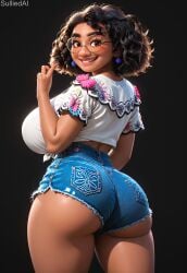 ai_generated big_breasts brown_skin crop_top dark-skinned_female disney encanto latina mirabel_madrigal shorts sulliedai thick_thighs wide_hips