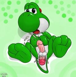 balls cpctail cum dinosaur invalid_tag male male_only mario_(series) masturbation nintendo paws penis solo yoshi