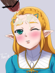 1boy artist_name blonde_hair blue_eyes blush breath_of_the_wild censored cum dark-skinned_male facial fast-r female necklace nintendo one_eye_closed penis pointy_ears princess_zelda tears the_legend_of_zelda zelda_(breath_of_the_wild)