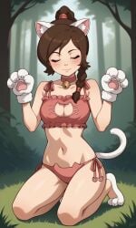 ai_generated ass avatar_legends avatar_the_last_airbender bigmic145 bra braid braided_hair braided_ponytail breasts cat_ears cat_tail catgirl clothed clothed_female clothing midriff navel nickelodeon panties pawpads paws solo solo_female ty_lee