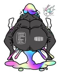 alien_girl aplovestudio barcode breeding cum cum_drip cum_inside cum_pool ejaculation freckles futanari huge_ass huge_balls huge_breasts hyper_balls mating_press original_character rainbow_cum rainbow_hair sperm_cell sperm_size_difference text_on_body vaginal_penetration