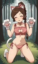 ai_generated ass avatar_legends avatar_the_last_airbender bigmic145 bra braid braided_hair braided_ponytail breasts cat_ears cat_tail catgirl clothed clothed_female clothing midriff navel nickelodeon panties pawpads paws solo solo_female ty_lee