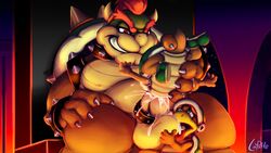 3boys bowser cock_ring cum gay hammer_bros. indoors king koopa lapatte_(artist) licking male male_only mario_(series) multiple_boys nintendo nipples open_mouth penis reptile royalty scalie sex shellfuck sitting size_difference smile testicles throne tongue tongue_out yaoi