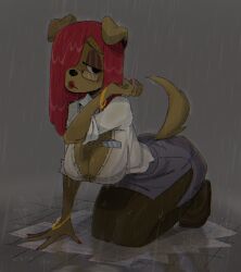 animal_ears animal_tail big_ass big_breasts big_butt big_thighs big_titties brown_fur clothing curvaceous curvaceous_female curvaceous_figure curvy curvy_figure curvy_hips female female_focus female_only furry furry_female furry_only glasses long_hair office_lady original original_character red_hair thigh_highs zzzilart