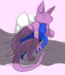 ambiguous_gender anthro armpits bedding beerus blanket cuddling dragon_ball dragon_ball_super feline grandschemetheme jewelry male male_only mammal pillow scratching simple_background slim smile white_background