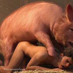 1:1 3d all_fours anal anal_sex arm_hair black_eyes body_hair brown_hair closed_eyes digital_media_(artwork) domestic_pig duo feral feral_penetrating feral_penetrating_human hair hairy_legs human human_on_feral human_penetrated interspecies male male/male male_on_feral male_penetrated male_penetrating male_penetrating_male mammal namjalicious nude open_mouth penetration sex sharp_teeth suid suine sus_(pig) teeth text url zoophilia