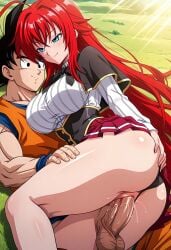 ai_generated ass ass_grab big_cock big_penis cheating cheating_girlfriend cheating_husband dragon_ball dragon_ball_super dragon_ball_z excited excited_for_sex frills goku grabbing grin high_school_dxd lying moaning naughty nice_ass outside rias_gremory sexy skirt smile son_goku spooning squeezing vaginal_penetration