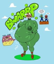 3_fingers anthro areolae bbw beastbizkit belly belly_overhang big_belly big_breasts boxers bracelet breasts_bigger_than_head burping chubby chubby_female collar digestion english_text fat fat_female fat_folds female female_focus furry gloves green_body green_nipples gurgle high_heels love_handles luigi male mario_(series) midriff motion_lines muffin_top naked naked_female navel nintendo nipples nude nude_female oc onomatopoeia original_character overweight overweight_female piranha_plant plant predator/prey sagging_breasts spiked_bracelet spiked_collar stiletto_heels stomach_acid super_mario_bros. suspenders text thick_thighs voluptuous voluptuous_female vore