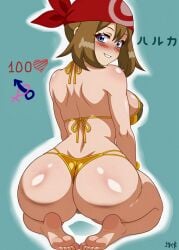 1girls ass bandana bare_legs bare_shoulders bare_thighs big_ass big_breasts bikini blue_eyes blush blush_lines breasts brown_hair busty clothes_removed erect_nipples feet female female_focus gold_(metal) gold_bikini gold_jewelry golden_bikini happy heart heart_symbol hips hourglass_figure huge_ass japanese_text kneeling large_ass large_breasts legs macabromac may_(pokemon) may_(pokemon_rs) new_year nintendo nipples pokemon pokemon_rse pov presenting_ass public_nudity red_bandana sequence shiny_skin slave_bikini slave_collar smile smiley_face smiling_at_viewer strip_game teenager thick_ass thick_legs thick_thighs thong voluptuous voluptuous_female voluptuous_teenager waist wide_hips