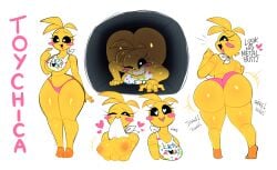 1girls animatronic anthro ass bib big_butt blush breasts clothed clothing clothing_lift crawling dancing female five_nights_at_freddy's five_nights_at_freddy's_2 group hi_res machine metallic_body nipples panties puppysnackz robot scottgames shaking_butt solo thick_thighs tongue tongue_out toy_chica_(fnaf) underwear