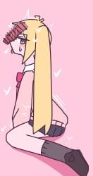 1girls accurate_art_style akita_neru blonde_hair blush cum cum_drip female female_focus heart kneeling light_skin looking_at_viewer official_style penis_on_face school_uniform side_view tongue_out vocaloid voifoooork zako_(vocaloid)