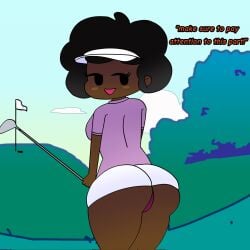 afro ass ass_focus back_view bl1girls carol_(bbpanzu) dark-skinned_female dark_skin dat_ass day daytime dialogue facing_viewer fat_ass female female_only fnf_mods fnfartisthehe friday_night_funkin friday_night_funkin_mod golf golf_club golfing looking_at_viewer offscreen_character outdoors outside panties pov pov_eye_contact revealing_ass revealing_clothes short_skirt skirt skirt_lift skirt_up smile smiling_at_viewer sport sportswear tagme talking_to_viewer text tight_clothes tight_clothing unaware upskirt visor visor_cap