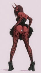 ass buttplug flou flou_(character) goth_clothing goth_girl goth_makeup large_breasts oni oni_female oni_horns original original_character pussy red_skin tagme