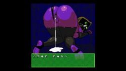 1girls ass ass_up_face_down black_asshole blue_background brown_hood castle castle_background cum_dripping cum_from_pussy cum_on_floor cum_pool cum_puddle defeated dizzy_eyes ending evil fantasy feet female_only girl green_eyes green_mouth gushing_cum hentai hentai_game hood hood_up juicydots_(artist) leather leather_clothing leather_stockings mostly_nude mostly_nude_female puddle purple_body purple_skin pussy shiny_ass tagme thighs video