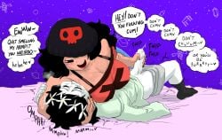 1boy 1boy1girl 1girl 1girls armpit armpit_sniffing armpits basil_(omori) beanie big_breasts black_hair black_nails bobbi_(under_(her)_tail) buddy_armstrong color colored crossover elmer_galarga english_text female femdom flower flower_crown flower_in_hair hand_on_penis handjob hat heart heart_symbol hetero lipstick lisa_(series) lisa_the_painful male nails_painted nursing_handjob omori one_eye_obstructed penis smile sniffing_armpit straight sweat text under_(her)_tail undertale undertale_(series)